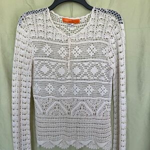 Cynthia Steffe crochet boho long sleeve ivory top. Medium.